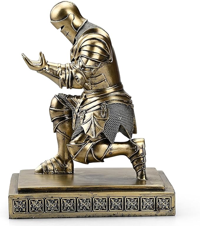 Medieval Armored Warrior Knight Pen Holder Desk Organizers and Accessories Resin Pencil Holder Paperweight as Gift with a Cool Letter Opener for Desk (Bronze)
