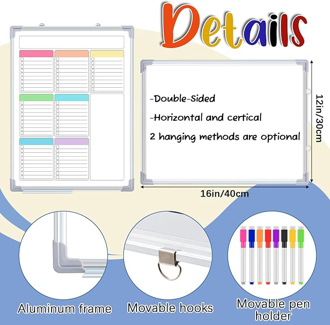 Lincia Magnetic to Do List Whiteboard for Wall, Weekly Dry Erase Board, Hanging Double-Side White Board Calendar for Planning Drawing Memo Home Office Kitchen (16" X 12",White)