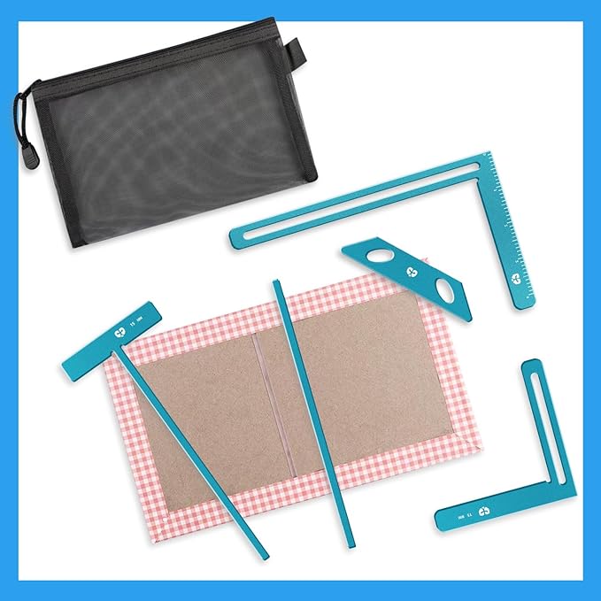 Aluminum Bookbinding Tool Set 5pc – Durable Metal Scrapbooking & Binder Kit with T‑Ruler, Corner Miter, Spine Spacer, Divider – Professional Templates for Journals & Photo Albums