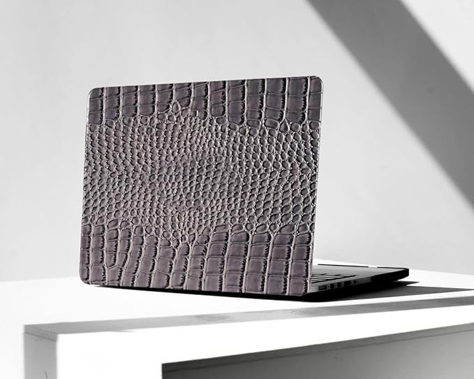KEROM Compatible with Crocodile MacBook Air 13 inch Case 2021 2020 2019 2018 M1 A2337 A2179 A1932, Textured Elegant Luxury Aligator Skin Snakeskin PU Leather Hard Shell & Keyboard Cover, Grey