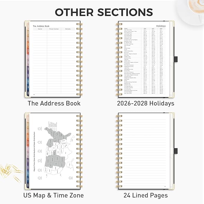 RETTACY 2026 Planner, Weekly and Monthly, Medium Size (5.7" x 8.3"), Jan - Dec 2026, Agenda, Calendar, 12 Month Tabs, Hardcover, 100 GSM Thick Paper, Spiral-bound (Black)