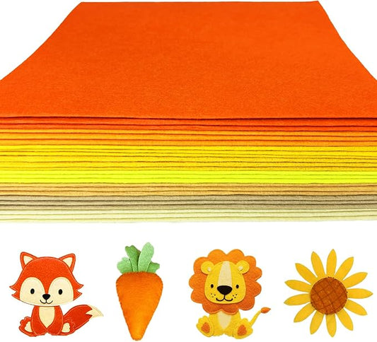 24 Pcs 11.8 x 35.4 Inch Wool Blend Felt Sheets for Crafts, 8 Color 1mm Thickness Orange Yellow Assorted Stiff Felt Rectangle Bulk for Sewing Patchwork School DIY Projects Decoration