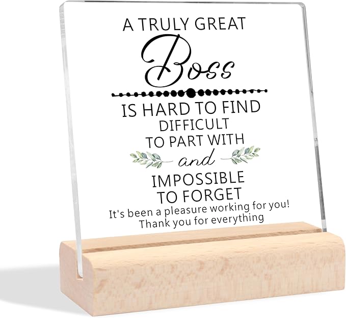 Best Boss Gifts for Women Men, Boss Lady Gifts Boss Birthday Gifts for Women Appreciation Gifts Christmas Retirement Farewell Gifts for Boss Clear Desk Decorative Sign for Boss Office Decor