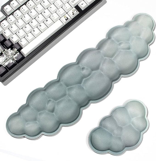 Cloud Wrist Rest Keyboard, 2 Pack Cloud Keyboard Wrist Support Set, Breathable Memory Foam Wrist Rest for Computer Keyboard, Green Desk Accessories for Office Gaming Computer(White Green Gradient)