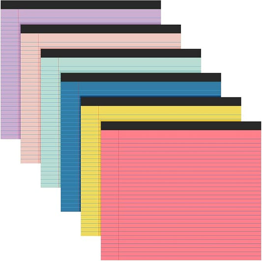 Lincia 6 Pcs 11" x 9.5" Legal Pads College Ruled Notepad Landscape Notebook Horizontal Lined Notebook 80 Gsm Assorted Colors Paper Pastel Writing Pads for School Office, 40 Sheet (Childish Color)