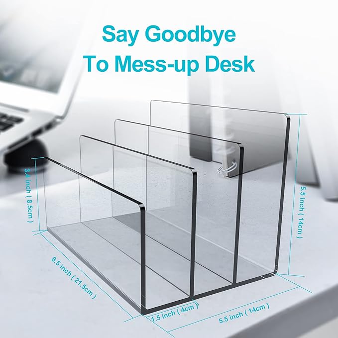 Boloyo Acrylic File Holder,1PC 3 Sections Clear File Organizer Mail Letter Sorter Desktop Folder Holder for Home Office School Envelope Bill Filling Paper Document