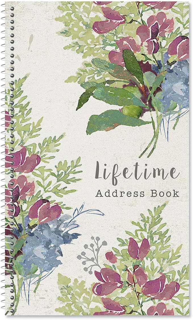 Current Fall Florals Address Book - 94 Pages; Small 5" x 8-1/2" Size for Purse or Office, Spiral Bound Soft Cover Organizer for Contacts, Addresses, Email, & Phone Numbers + 50 Replacement Stickers