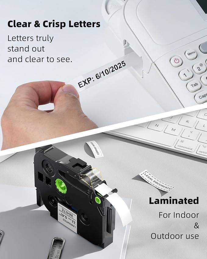 Replacement for Brother Ptouch Label Tape TZe-231 12mm 0.47" Laminated White Tape TZe231 Compatible with P Touch Label Maker Refills PT-D210 D220 1880 1890, 1/2 Inch TZ Black on White, 5-Pack