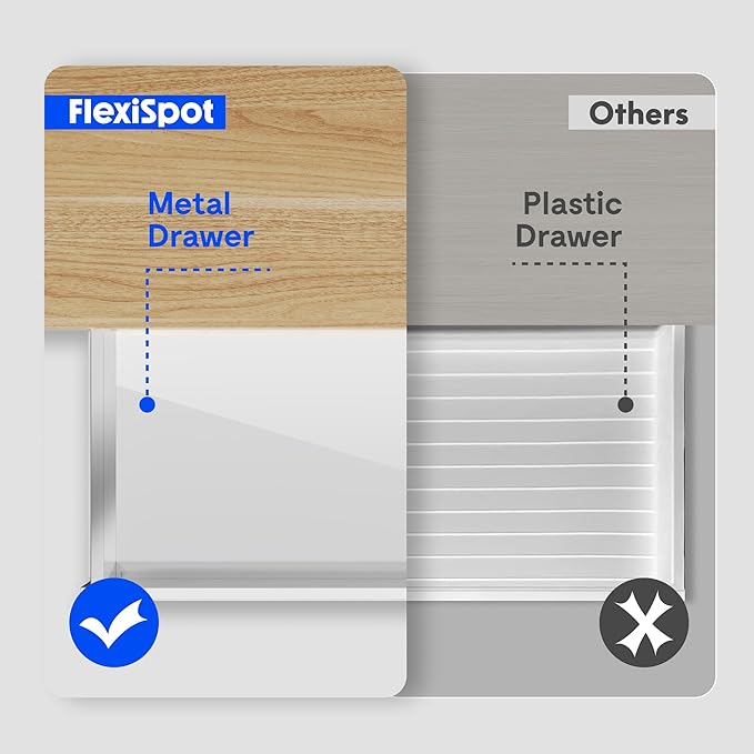 FLEXISPOT Comhar Electric Standing Desk with Drawer Desktop & Adjustable Frame w/USB Charge Ports (Bamboo-Look Laminate/White, Wood)