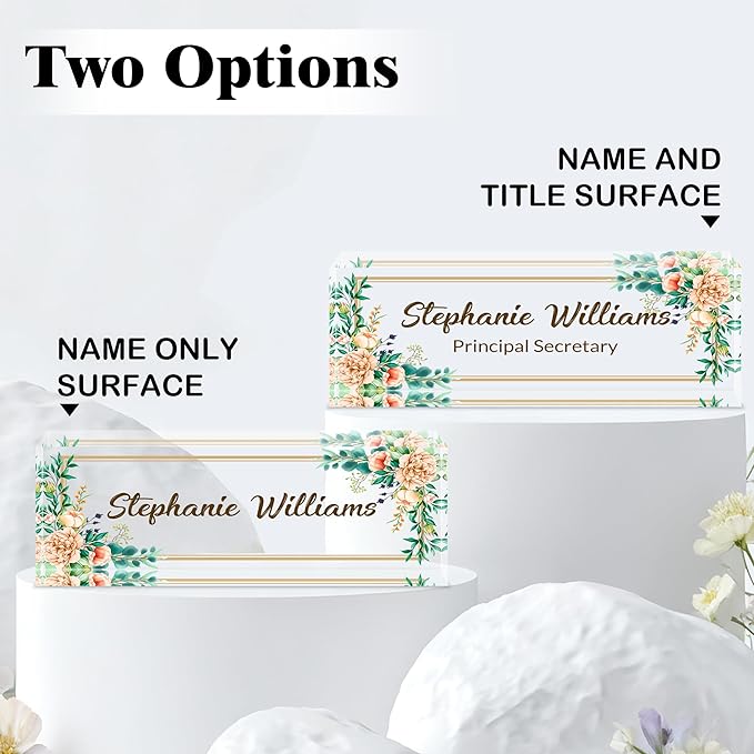 Ship Next Day-Custom Name Plate for Desk, Desk Name Plate Personalized, Acrylic Office Desk Accessories, Appreciation Gifts for Coworkers Employee Teachers Boss Women Men (Pink Peony)