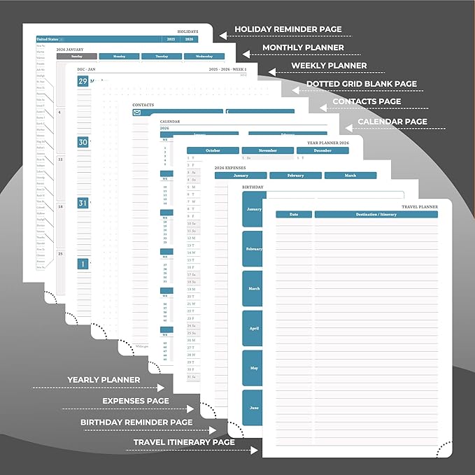 Planner 2026 Daily Weekly and Monthly,8.5"x6.5",12 Months Spiral Bound Calendar Agenda with Self-adhesive Pen Holder,2026 Appointment Book with Vegan Leather Soft Cover,Black