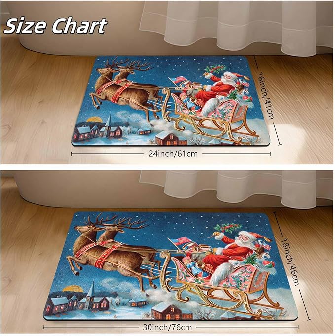 InterestPrint Christmas Reindeer Santa Claus Door Mat Indoor Outdoor, Non-Slip Rubber Christmas Doormat Inside Outside Entrance Welcome Floor Mat for Home Holiday Decor, 18" x 30"Inch