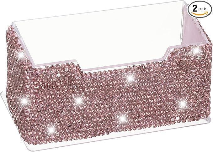 PATIKIL Rhinestone Business Card Holder, Crystal Business Card Holders Bling Business Card Organizer Display Stand for Desktop Desk Office Exhibition, Purple