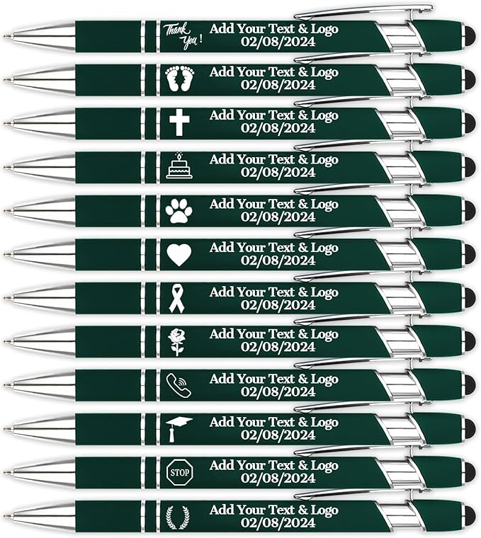 Personalized Pens with Name Logo or Message, Up to 1200 pcs Bulk Custom Metal Ballpoint Pen with Black Ink Customized Gift for Business, Graduation and Promotions (Dark Green)