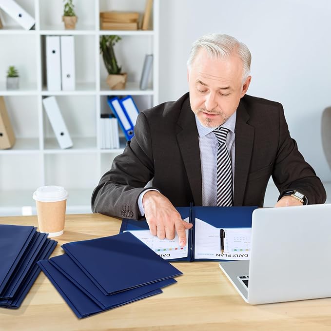 Patelai 48 Pcs Plastic Folders with 2 Pockets and 3 Prongs Home Folders with Card Slot Letter Size Heavy Duty Report Covers for Back to School(Navy Blue,Classic)