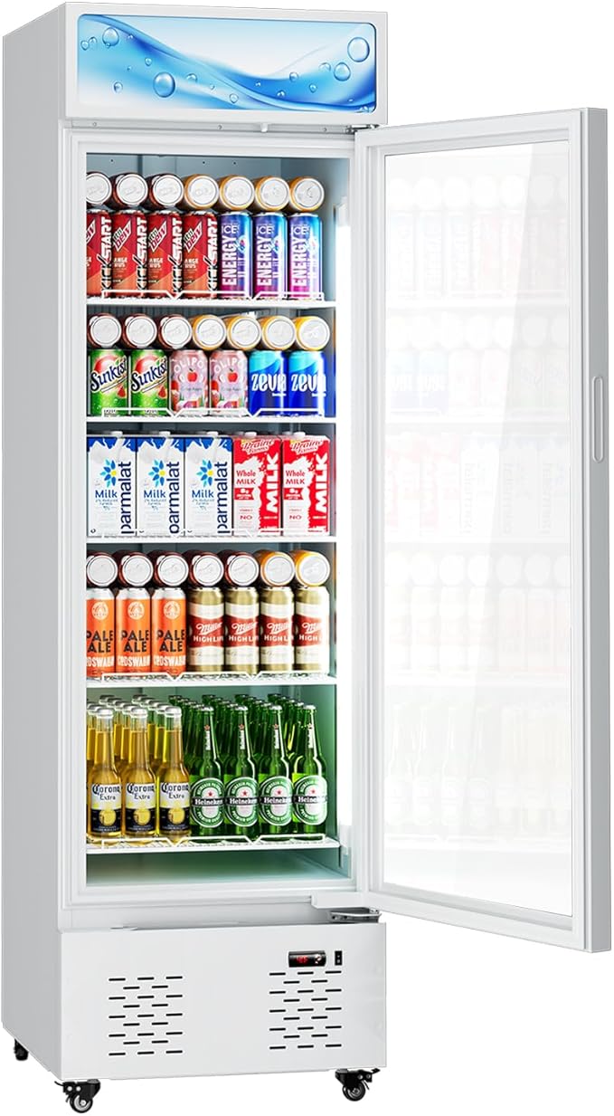 11 Cu.Ft Commercial Beverage Refrigerator Glass Door Drink Cooler with Soft Light and 5 Shelves, Display Refrigerator for Restaurant Store Cafe Bar, White