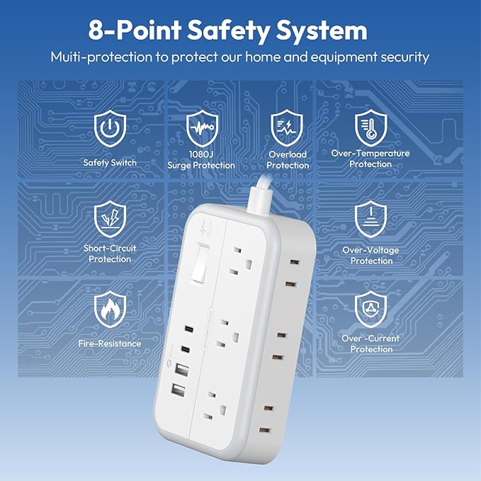 Flat Plug Extension Cord 25 ft, Surge Protector Power Strip, Outlet Extender with 6 Outlets 4 USB Ports, Overload Protection, Long Extension Cord with Multiple Outlets for Indoor, Home, Office, White