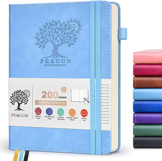 Lined Journal Notebook for Men & Women,200 Pages A5 Hardcover Leather Notebook (5.9"x8.5"), Travel Journal for Work, School, Business Writing, Note Taking, Notepad Diary (Blue)