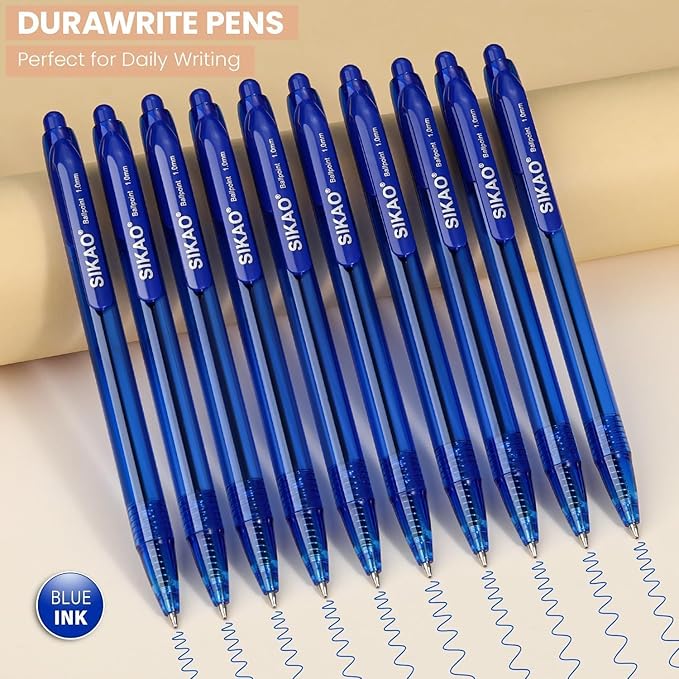 Blue Pens Bluk | 60 Pack Durawrite Retractable Ballpoint Smooth Writing | Ball Point Click Pens Blue Ink 1.0mm with Clear & Vivid Lines for Servers School Office Supplies, Lapiceros
