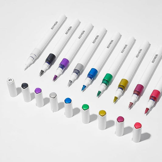 9 Color Acrylic Paint Markers, Water-Based Acrylic Markers for Artists Adults Coloring Drawing Cartoon Anime Comic - Brush Tip for Rock Painting, Wood, Canvas, Fabric, DIY Crafts Making (8 Metal)