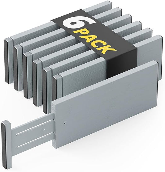 SpaceAid Bamboo Dresser Drawer Dividers 6 Pack, 4.65“ High Adjustable 12.5“-17” Drawer Organizers, Expandable Organization for Clothing, Clothes, Dressers, Gray