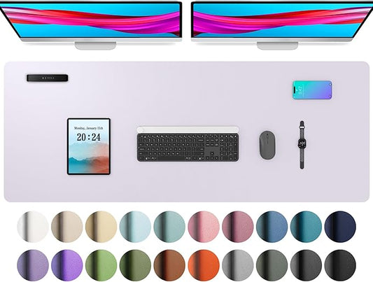 Aothia Large PU Leather Desk Pad Protector – Non-Slip Mouse Pad & Writing Mat for Office/Home, Waterproof, Easy to Clean (48" x 17", Soft Lavender)