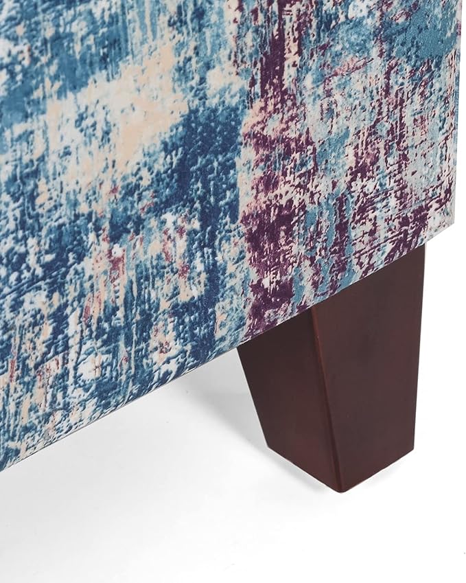 Adeco 18 Inch High Cube Ottoman Storage, Linen Chair Foot Stools, Upholstered Vanity Stool with Hinged Lid, Solid Wood Legs