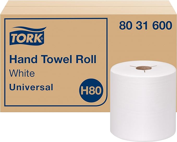 Tork Hand Towel Roll White H80, Universal, 100% Recycled Fiber, 6 Rolls x 630 ft, 8031600