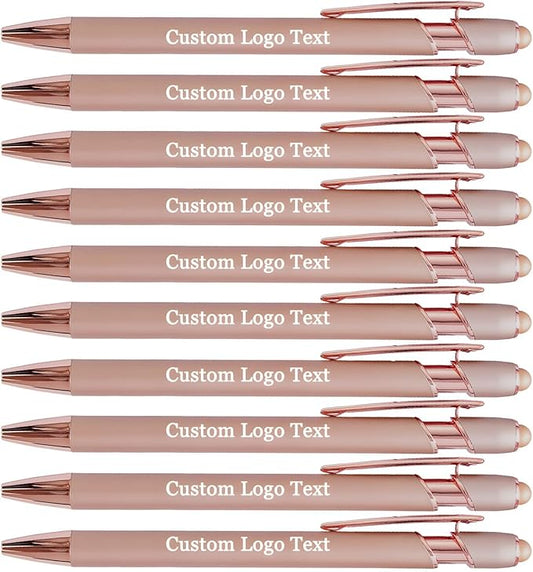 Custom Engraved Ballpoint Pens Bulk, Personalized with Name/Logo, Black or Blue Ink, Smooth Writing for Office, School, Business, Church, Reunion Rose Gold 10 Pcs