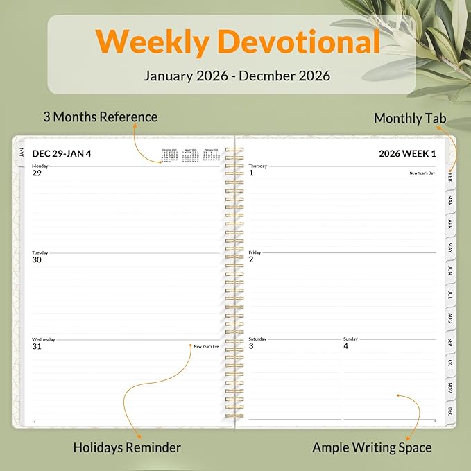 SUNEE Planner 2026 Weekly and Monthly, January 2026-December 2026, 8.5"x11", Tabs, Note Pages,Spiral Binding, Eucalyptus