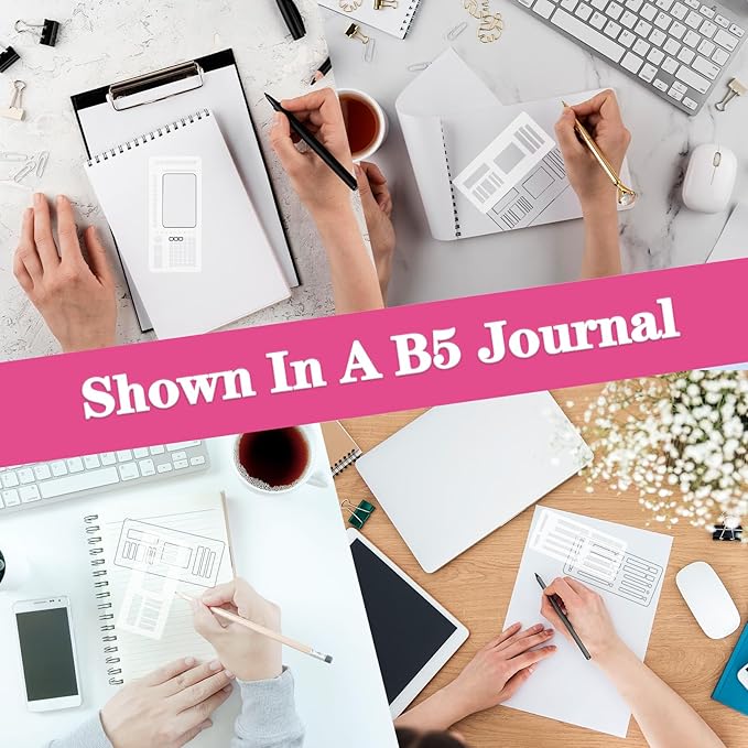 9Pcs Handmade Flexible Record Templates, Reusable Planner Stencils for Dot Grid Journals, Versatile Drawing and Checklist Templates Journal Stencils Drafting Tools with Coils Discs Rings