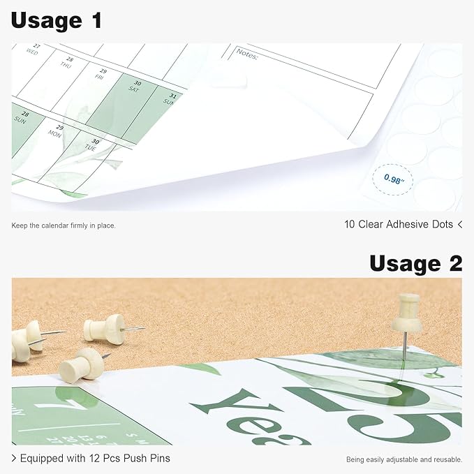 Ospelelf Large Wall Calendar 2025-2026 - 32'' x 48'' Dry Erase Calendar for Wall, 12 Month Laminated Calendar for Classroom, Family, Use July 2025 - June 2026 (Leaf)
