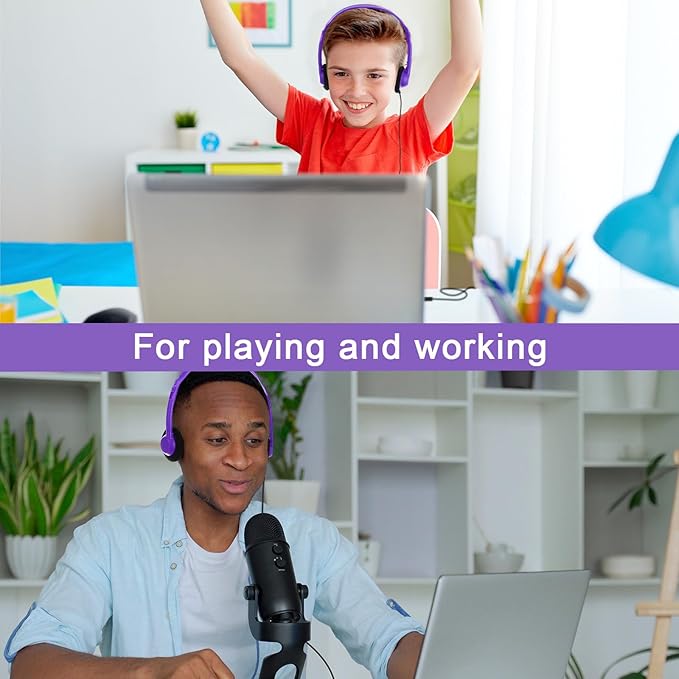 Yunsailing 30 Pack Class Set Headphones for Students Bulk School Headsets Earphones with 3.5mm Jack Classroom Must Haves Teacher Supplies for Adults Laptop Computer(Purple)