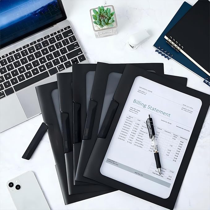 Yeaqee 50 Pcs Clear Report Covers with Clip Sliding Bar Locking Report Folder Cover Plastic Presentation Folders Binder Portfolio for Letter Size Document Paper Resume, Black 9 x 11.4 Inch