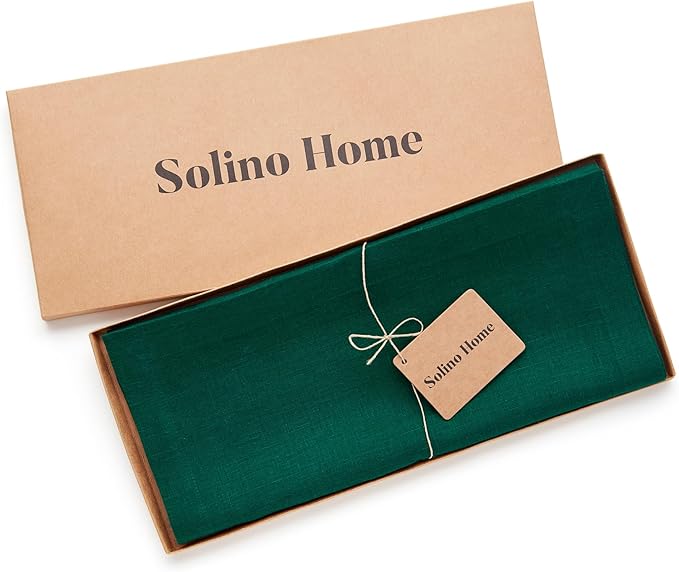 Solino Home Linen Rainforest Green Table Runner 120 Inches Long - 100% Pure Linen 14 x 120 Inch Table Runner for Dining, Fall, Autumn, Thanksgiving, Christmas, Holiday - Fete