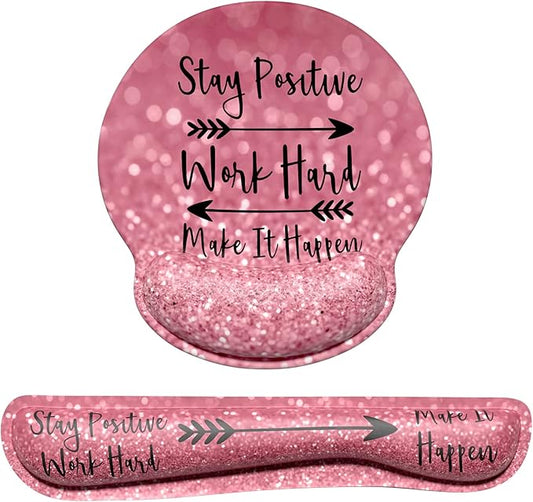 Dapesuom Keyboard Wrist Rest and Mouse Pad with Wrist Support, Cute Memory Foam Cushion for Keyboard and Mouse Set, Ergonomic Desktop Pad Rests with Non Slip Base for Easy Typing & Pain Relief, Quotes