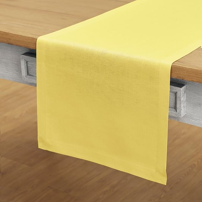 Solino Home Linen Table Runner 72 Inches Long - 100% Pure Linen Sunshine Yellow Dining Table Runner 14 x 72 Inch - Fete