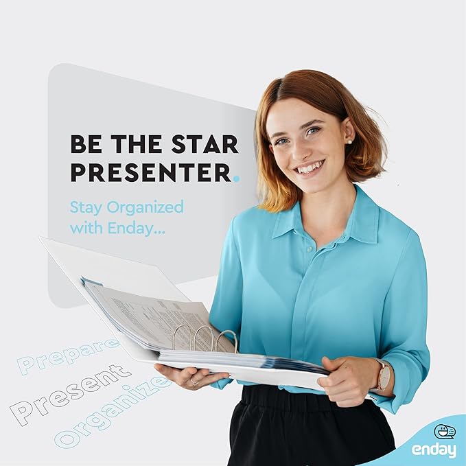 3 Inch Binder 3 Ring Binders White, Slant D-Ring 3” Clear View Cover with 2 Inside Pockets, Heavy Duty Colored School Supplies Office and Home Binders, 6 Pack – by Enday