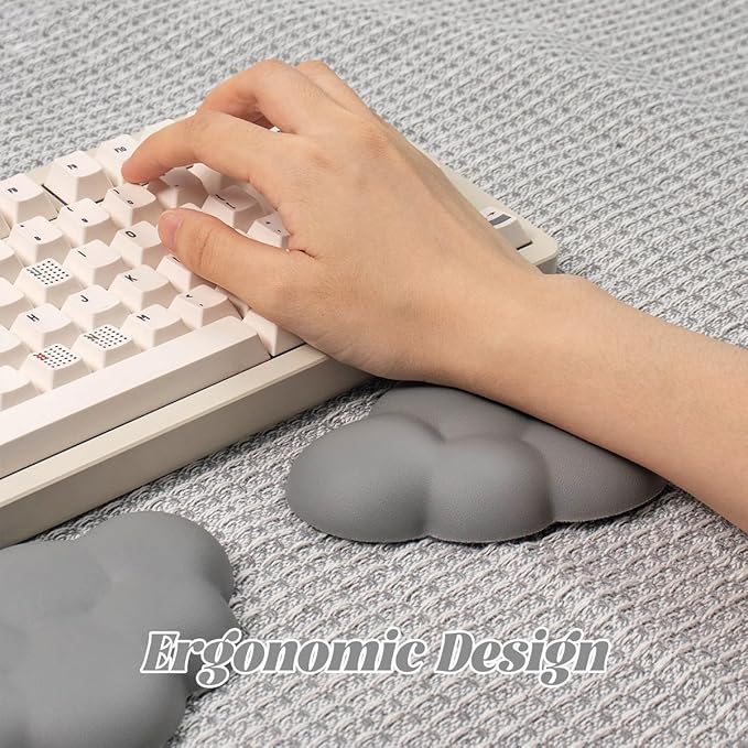 Cloud Wrist Rest Cushion for Mouse Ergonomic PU Leather Mouse Wrist Support Pad with Anti-Skid Base, Desk Elbow Rest Pad for Nail Tech Office School Home Laptop Computer (Grey,2pcs)