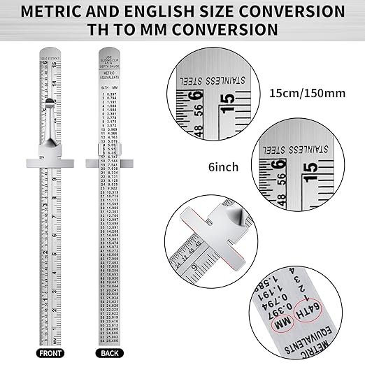 20 Pieces 6 Inch 15 cm Pocket Ruler Flexible Precision Stainless Steel Ruler with Detachable Clips Stainless Steel Pocket Clip Scale Gauge Metric British System