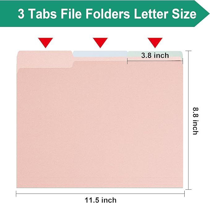 File Folders,100 Pack Manilla Folders 8.5x11,Colored File Folders Home Office School Supplies for Documents Files Paper(7590U)