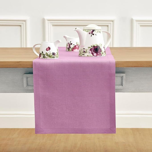 Solino Home Linen Violet Table Runner 48 Inches - 100% Pure Linen Farmhouse Short Table Runner 14 x 48 Inch Ideal for Dresser and Coffee Tables - Holiday - Fete