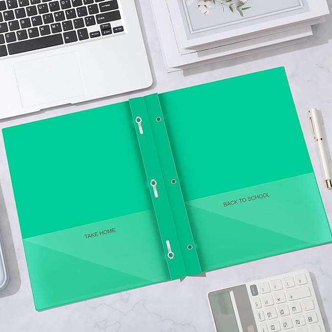 Henoyso 48 Pcs Plastic Folders with Clear Front Pocket and 3 Prong Take Home Plastic 2 Pocket Folder Back to School for Students Parent Teacher Communication for School Office (Green)