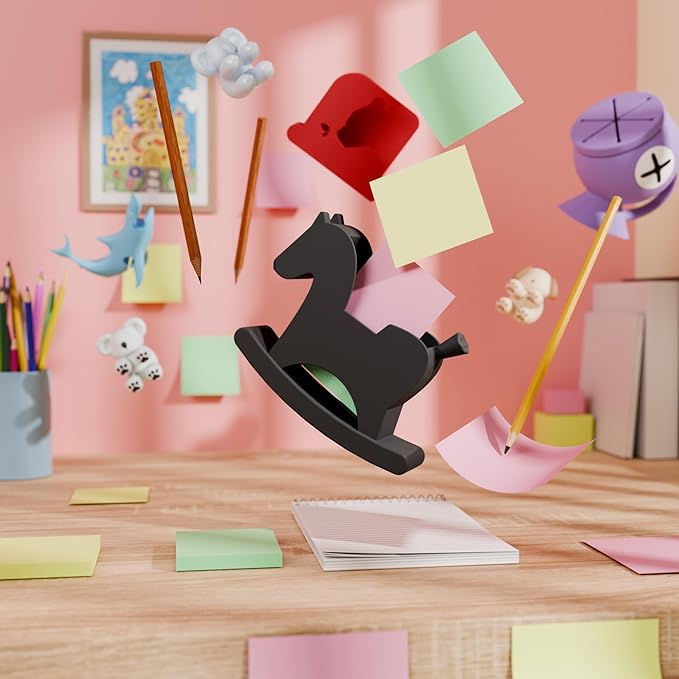 Li&Zhao Horse Sticky Note Holder - Cute Post It Note Dispenser Memo Dispenser Pen Holder Sticky Note Dispenser Post It Note Holder Notepad Holder for Desk School Office(Black)