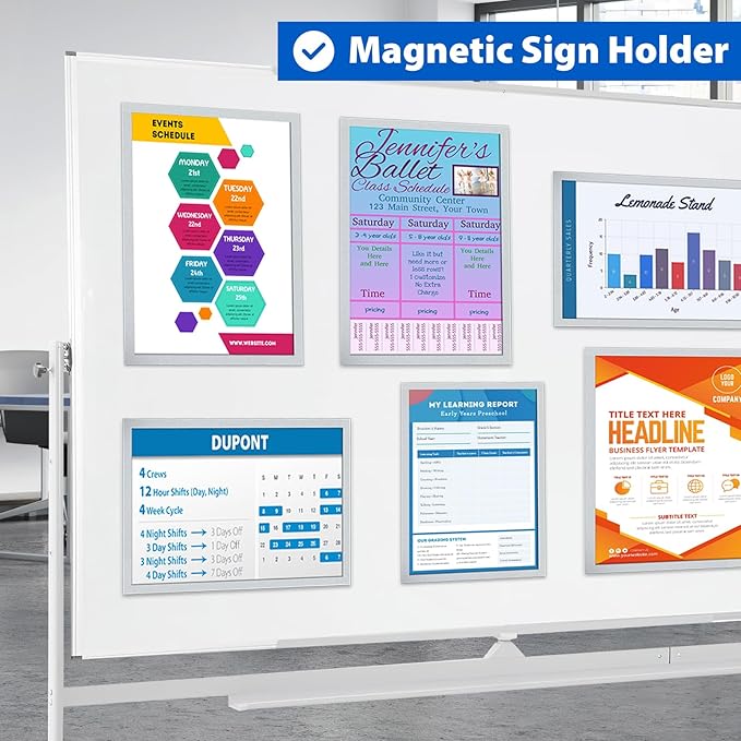 10Packs Magnetic Sign Holder, 11x17 Self Adhesive Display Frame with Strong Magnetic Frame and Clear PVC for Office Store Home Door Window Refrige Magnetic Paper Holder, Silver