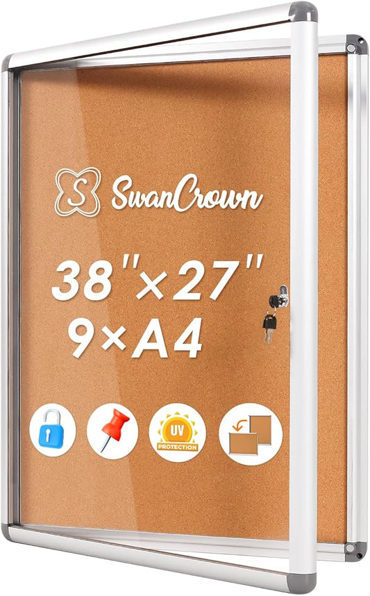 SWANCROWN Enclose Bulletin Board Tamper-Proof Dispaly Case School Office Cork Noticeboards for Information Photo, 38x28inch (9xA4)