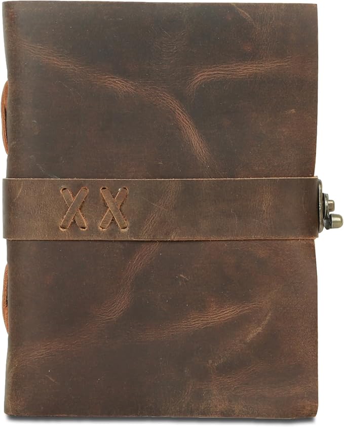 Vintage Leather Journal Handmade Buffalo Non-Refillable Deckle Edge Paper – Leather Bound Journal for Women Men Vintage C-Lock Closure Ideal for Writing & Travel for Artists
