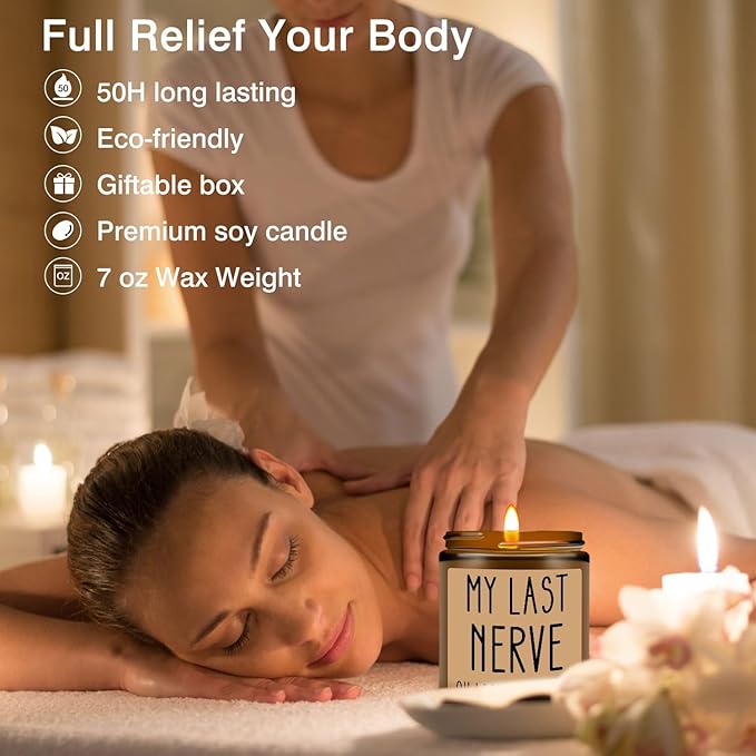 Homsolver Gifts for Women, Funny Friendship Gift for Best Friend - My Last Nerve Lavender Candle - Birthday Christmas Unique White Elephant Stocking Stuffers Gifts for Adults, Women, Her, BFF, Sister