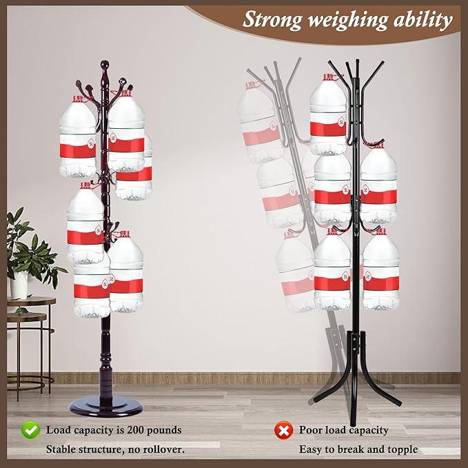 Wooden Coat Rack Freestanding, Vintage Coat Racks with Sturdy Round Base, Adjustable Height 37.40"-72.83" Entrance Coat Rack for Bedroom Living Room Entryway (Rosewood Ruyi Hook)