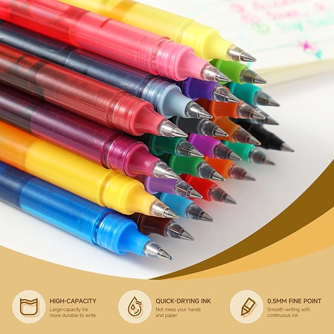 Liquid Ink Rollerball Pens 0.5mm, 12 Colors Ultra Fine Point Pen Quick Dry, Smooth Writing Cute Nurse Pens for Journaling, Note Taking, Office, School Supplies